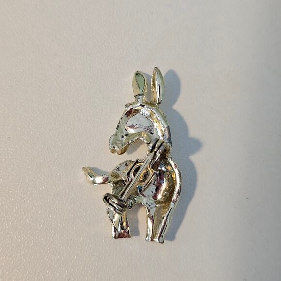 Vintage Gold Donkey Brooch with Rhinestone Eye - Picture 2 of 5